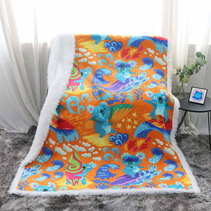 Surfer Koala Plush Sherpa Blankets Surfer Koala Blanket