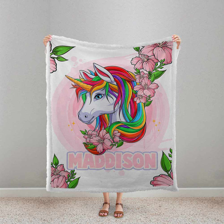 Personalised Plush Sherpa Blankets Unicorn Rainbow Personalised Blanket