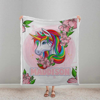 Personalised Plush Sherpa Blankets Unicorn Rainbow Personalised Blanket