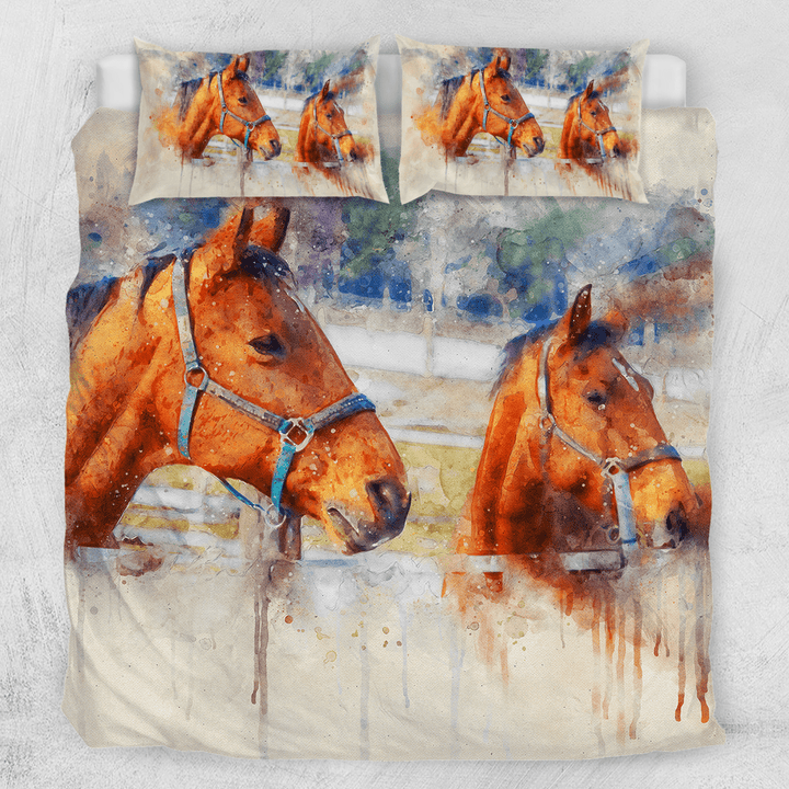 Horses - Watercolour Painting Horses - Watercolour Painting Quilt Cover Set