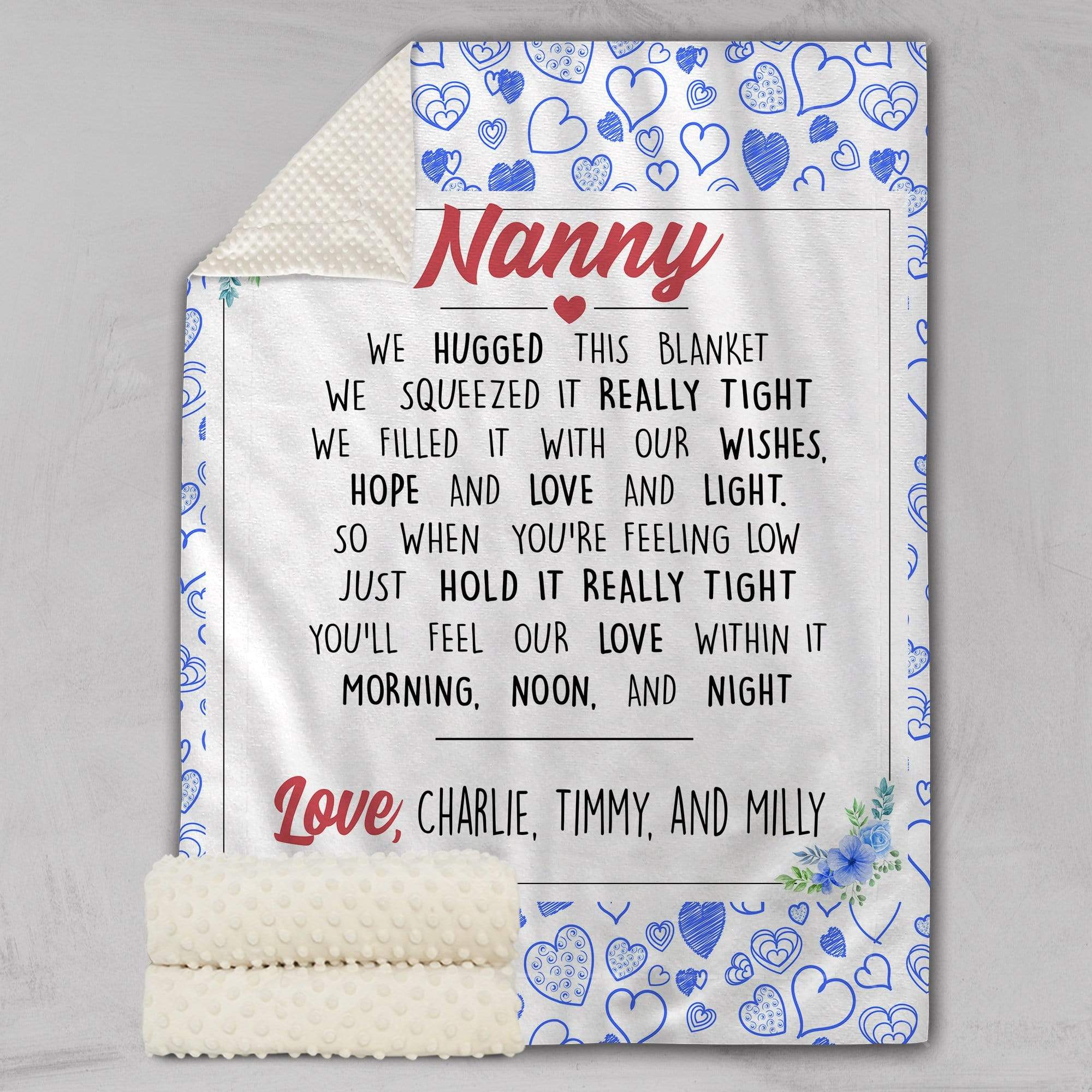 Personalised 75x100cm / Blue / WE/OUR We Hugged This Personalised Deluxe Minky Blanket - Heart