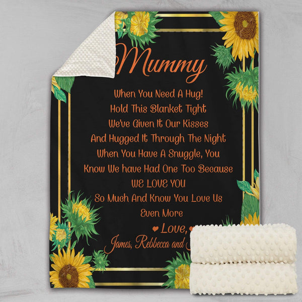 Bubble Minky When You Need A Hug Personalised Deluxe Minky Blanket - Sunflower