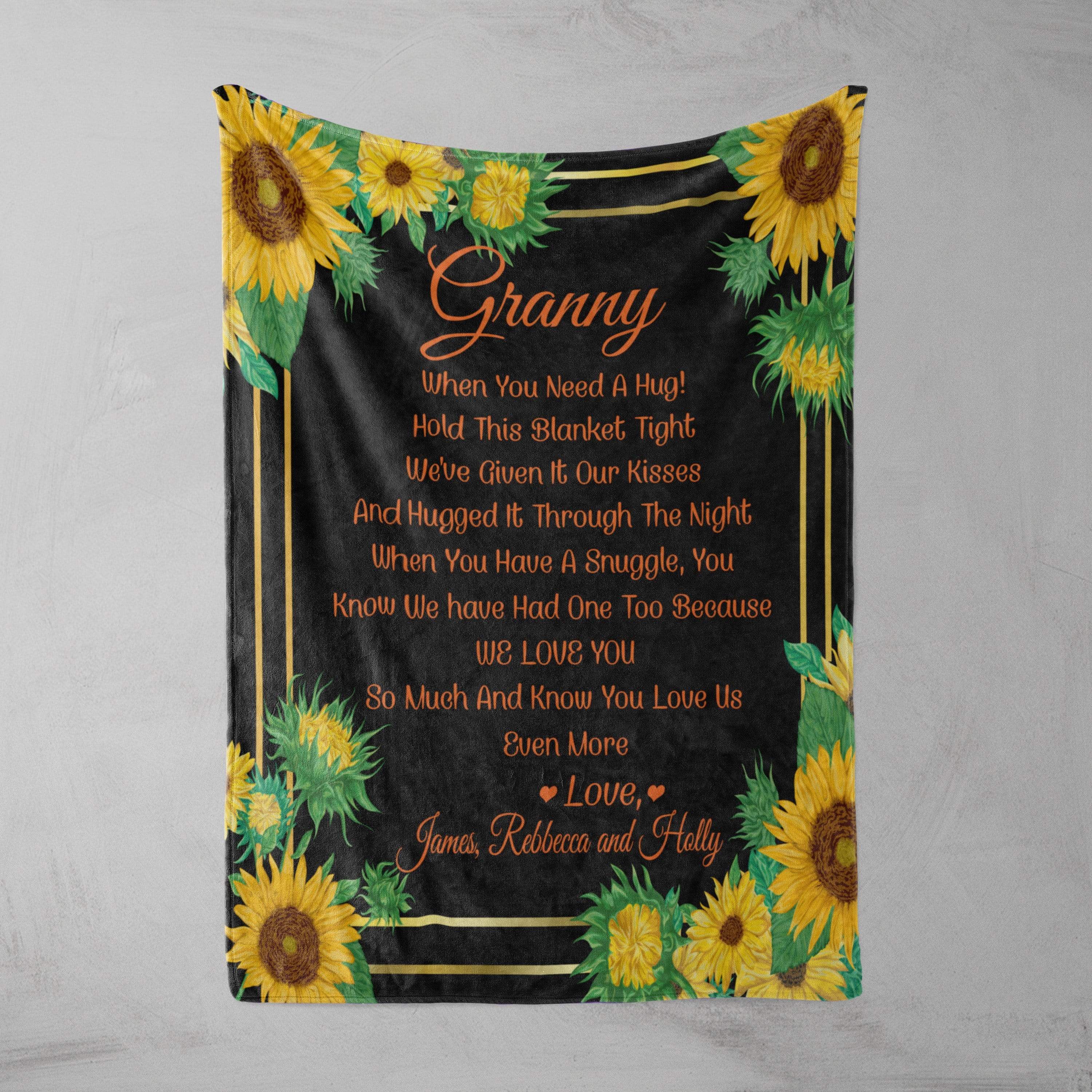 Personalised When You Need A Hug Personalised Squiffy Minky Blanket - Sunflower