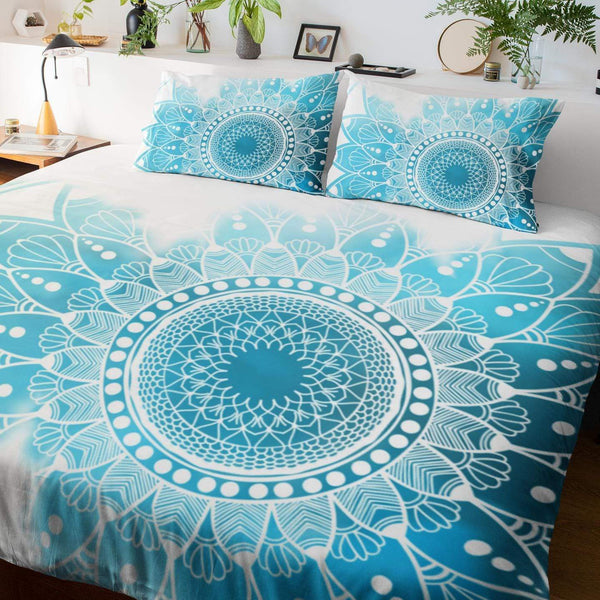 Caribbean Blue Mandala AU Single Caribbean Blue Mandala Quilt Cover Set