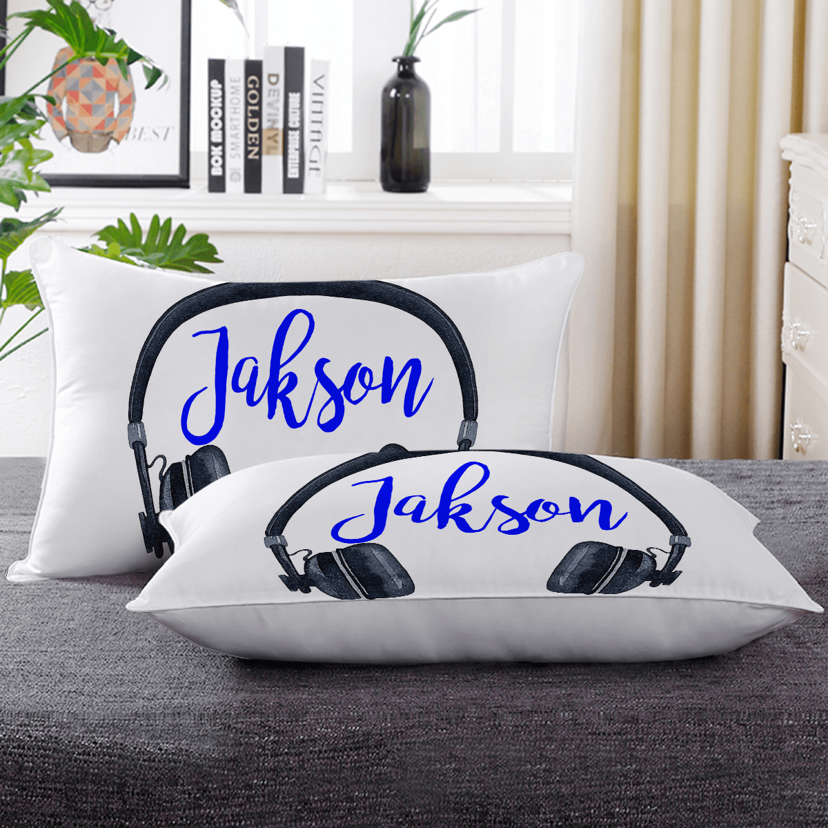 Custom Design Personalised 50x75cm / Blue Headphone Personalised Pillow Cases